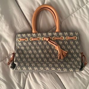 Dooney & Bourke Mini Purse Db Signature Logo Denim Blue Tan Leather